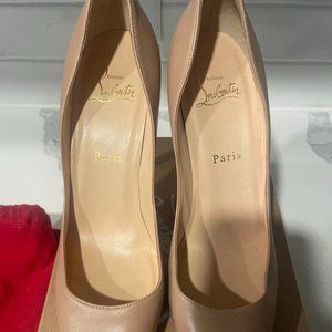 New Auth Beige Christian Louboutin Apostrophy Leather Pointed Pumps 39.5